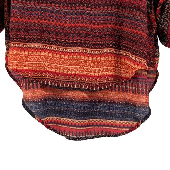 Cato Chiffon High Low Tunic Top Blouse Boho Southwestern Aztec Desertcore Red M - Picture 7 of 12
